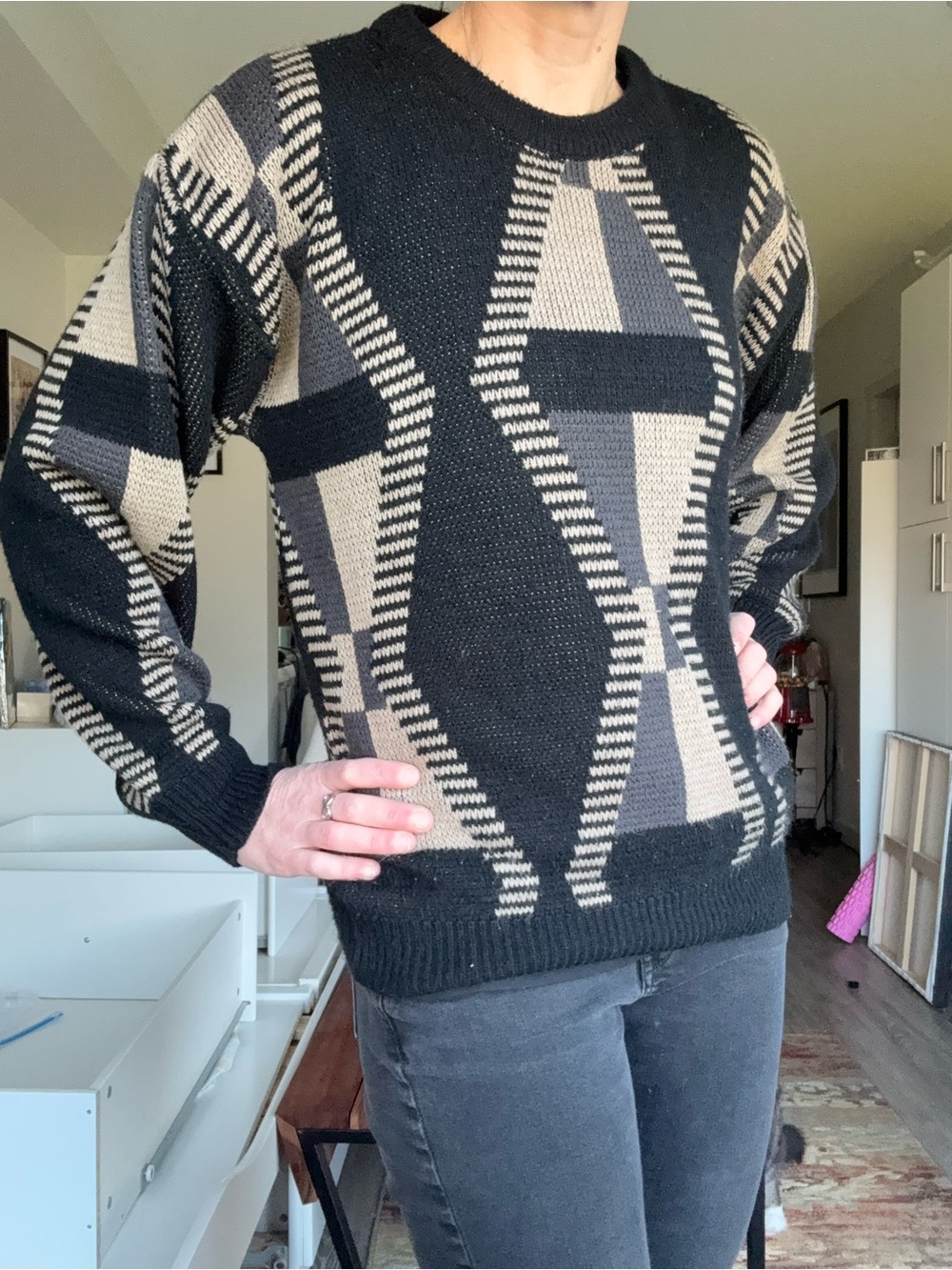 Vintage 90s GB 2000 Abstract Geometric Knit Sweater M Coogi Style